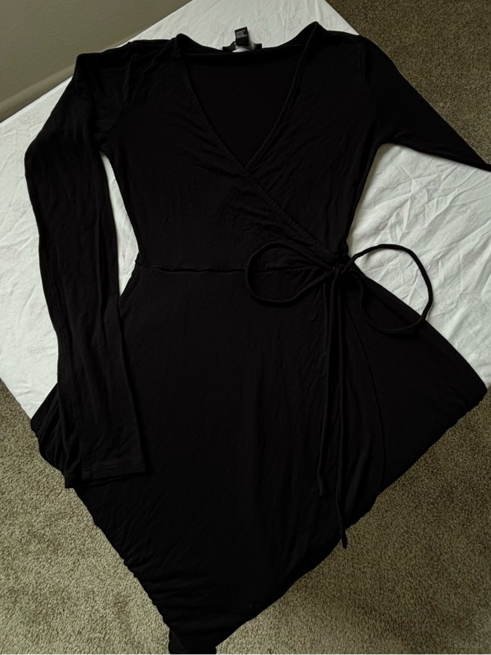 Black Wrap-Style Long Sleeve Women's Dress
